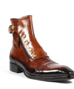 Mens Dark Brown Boots with Zipper on side - Leather Skin Shop