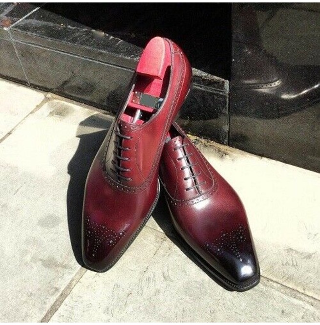 Handmade Men Burgundy Color Brogue Leather Dress Shoes, Leather Shoes ...