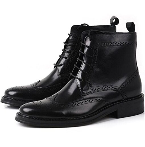 Handmade Men Black Wingtip Brogue Ankle Dress Leather Boot Leather Boot ...