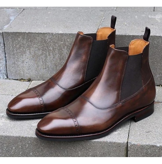 Handmade Mens Dark brown Chelsea Boots, Two tone ankle leather boots, Men  boots