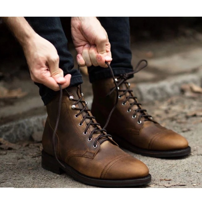 Men's Winter Leather Shoes, Men's Lace-up Ankle Boots