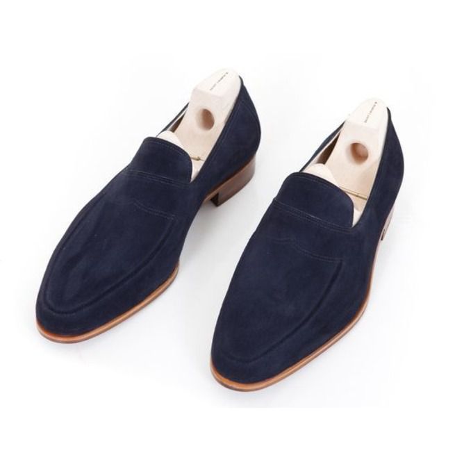 Handmade Men Navy Blue Suede Shoes 
