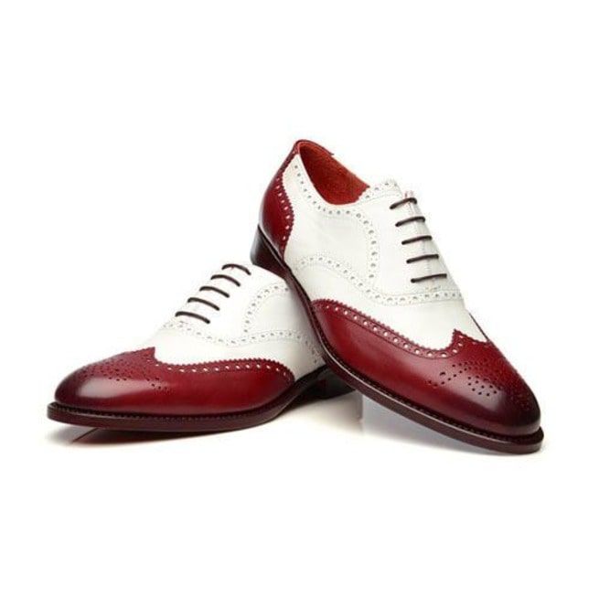 Handmade Mens Two tone brogue dress shoes, Men red and black formal shoes