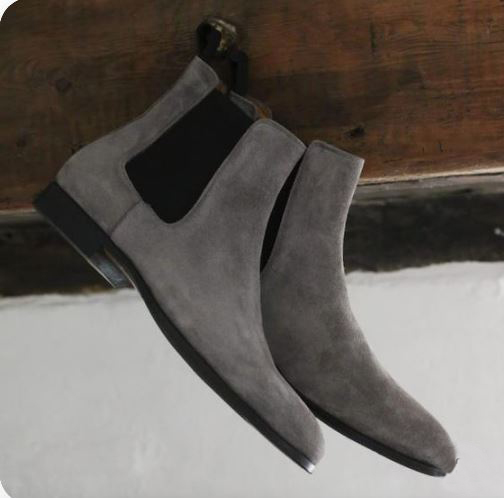 Handmade Men's Dark Gary Chelsea Ankle Dress Boots, Real Suede Office ...