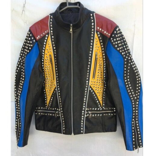 Handmade Multi Color Biker Jackets, Real Leather Studded Jackets For ...