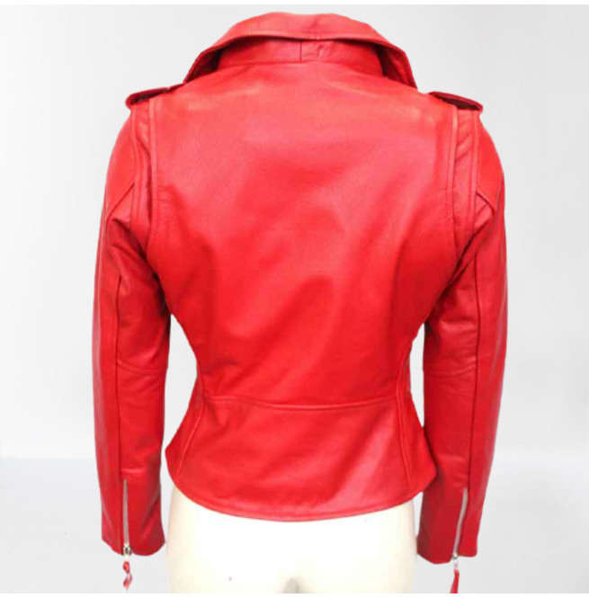 Women Red Leather Slimfit Biker Jacket, Celebrity Fashion Leather ...
